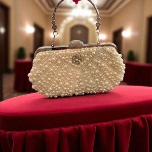 Luxury Pearl Floral Rhinestones Evening Clutch, Wedding CrossBody Bag EUC